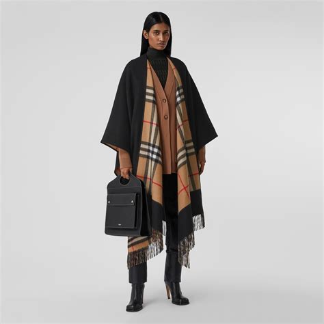 burberry black camel wool cashmere jacquard cape|Burberry check cashmere cape.